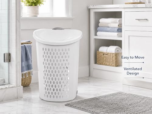 Rolling Laundry Hamper with Lid - White Plastic Wheeled Laundry Basket - Variation 1