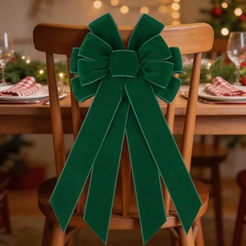 Hunter Green Velvet Christmas Bows for Wreaths & Decor - 2 Pack