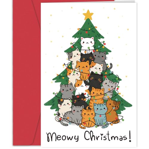 Funny Cat Tree Christmas Card for Cat Mom Cat Dad - Meowy Christmas - Cat Variation