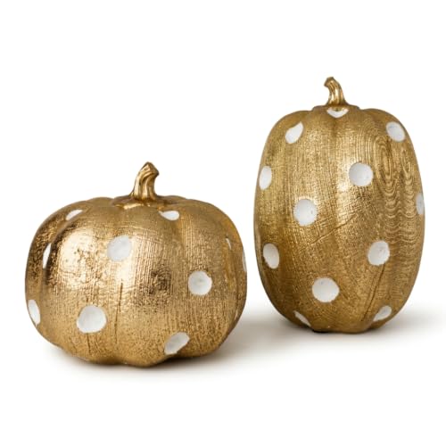 Gold Pumpkin Decor Set - Polka Dot Resin Fall Decorations, 2 Pieces