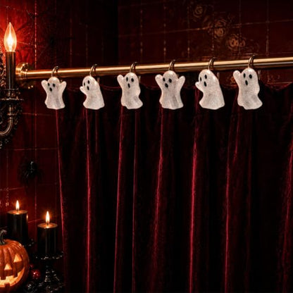 Halloween Ghost Shower Curtain Hooks Set - 12 Decorative Resin & Metal Hooks