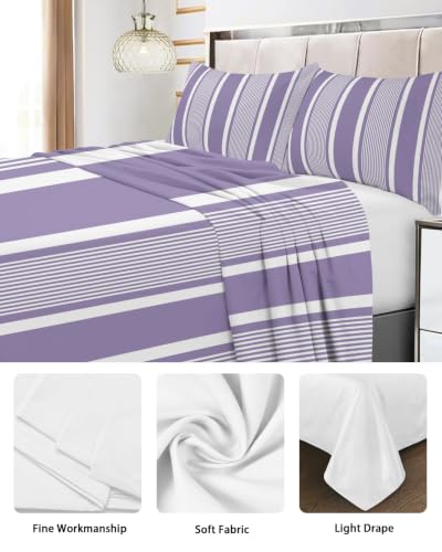 King Size Flat Sheet - Purple Stripe Microfiber Bed Sheets, Easy Care, 105x98, Versotilahome - White