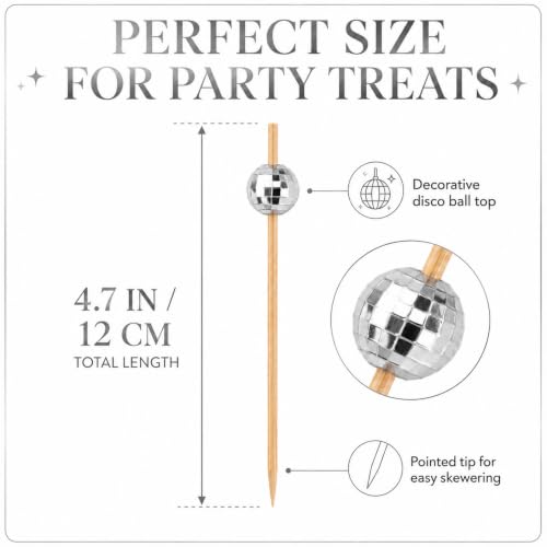 Silver Disco Ball Cocktail Picks - 200 Pack for Drinks, Appetizers & Parties