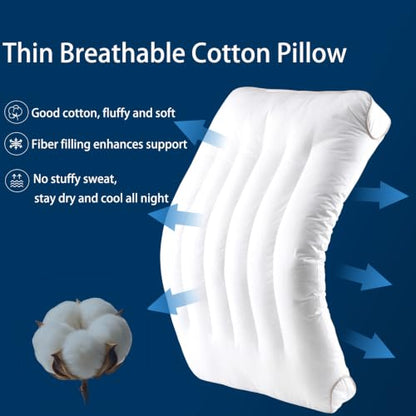 White Flat Support Pillow for Sleeping Queen Size 1 Pack - High Support