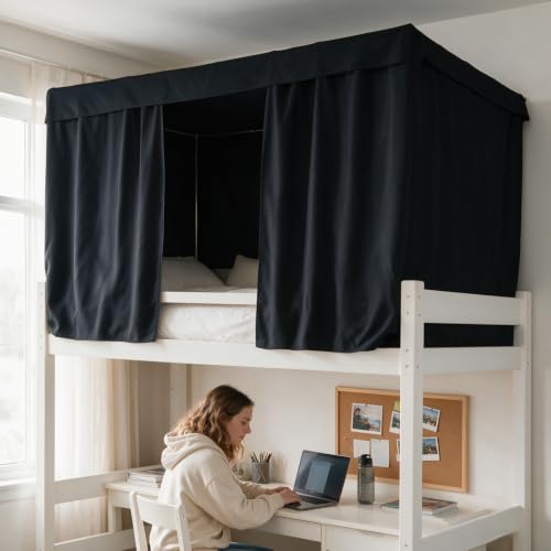 Blackout Bunk Bed Curtains for Dorms and Top Bunk Beds - Privacy & Light Blocker