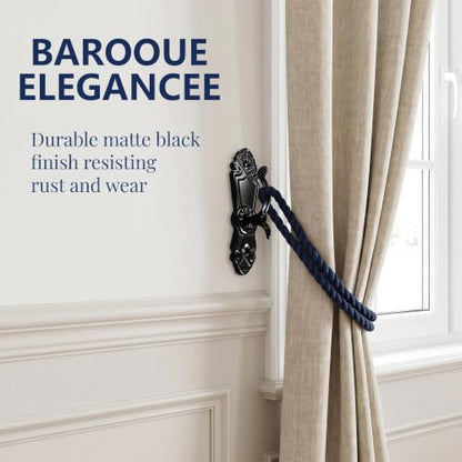 Matte Black Curtain Holdbacks 4-Pack Vintage Zinc-Iron Reinforced Tiebacks