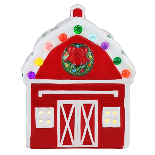 Mr. Christmas 5 Inch Ceramic Village Barn LED Holiday Decoration - Variation Barn