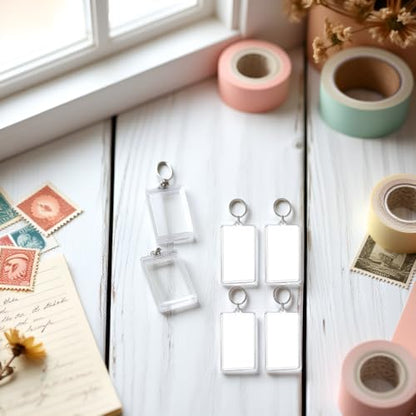 4Pcs Clear Plastic Photo Frame Keychains Rectangle Shapes for Photos