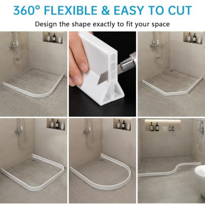 39-Inch High Silicone Shower Water Dam - Collapsible & Waterproof Barrier for Bathroom