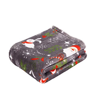 Elegant Comfort Velvet Touch Holiday Fleece Throw Blanket 50 x 60 Inches Santa Snowman Gray