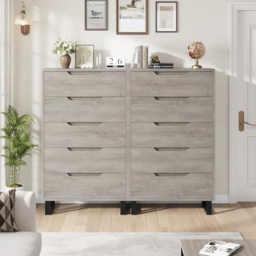 Garvee 5-Drawer Bedroom Dresser - 50.5" Vertical Storage with 15.7" Depth, Grey