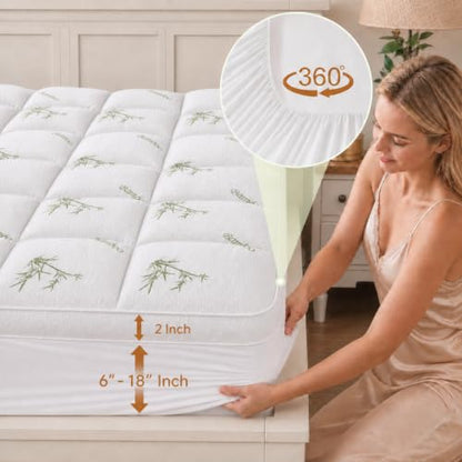 Queen Mattress Topper 2 Inch Viscose Bamboo Breathable Water-Resistant