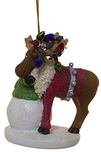 Christmas Snowman Moose Ornament with Lights - Holiday & Year-Round Decor