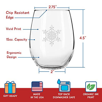 Snowflakes Christmas Stemless Wine Glass Set of 4 - 15 oz Holiday Party Cups - Elegant Gift Idea