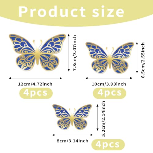 Large Butterfly Christmas Ornaments - Blue & Gold 3D Wall Decor for Holiday & Events
