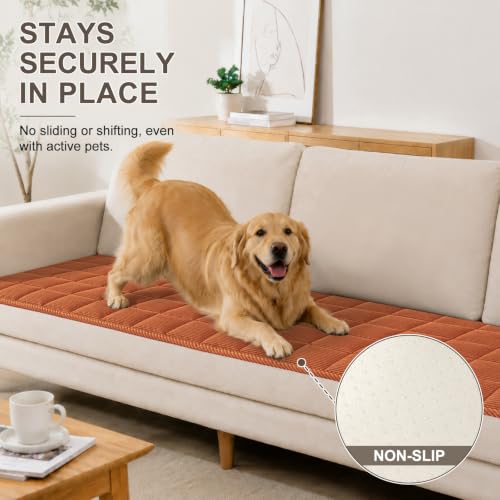 Non-Slip Dog Couch Cover 27.6x70.9 Inches Rust - Washable Pet Sofa Protector