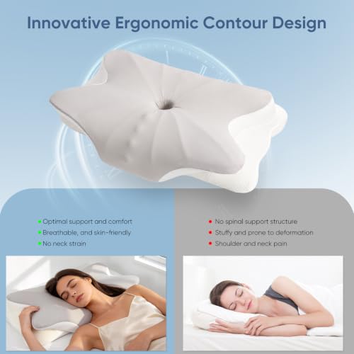 Cooling Cervical Pillow for Neck Pain Relief, Memory Foam Support for Side, Back & Stomach Sleepers