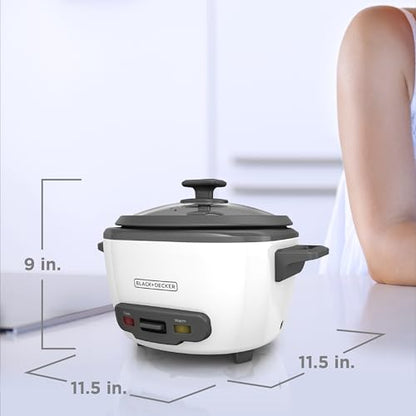 BLACK+DECKER Rice Cooker 14-Cup (Cooked) with Steaming Basket, Removable Non-Stick Bowl, White