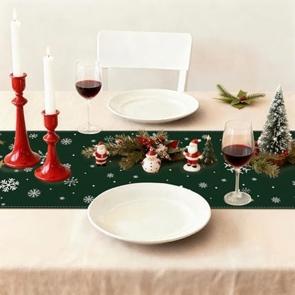 Snowflakes and Christmas Tree Table Runner - Green, 13x90 Inch Holiday Decor