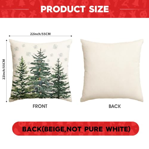 Christmas Tree Pillow Covers Set of 2 - 22x22 Inch Holiday Decor
