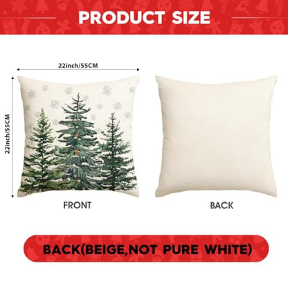 Christmas Tree Pillow Covers Set of 2 - 22x22 Inch Holiday Decor