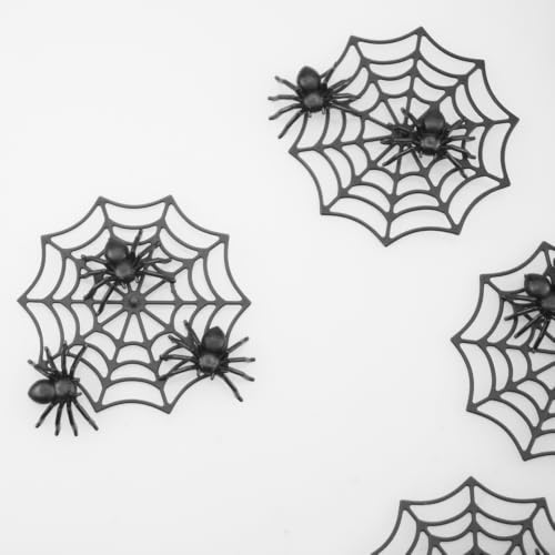 Halloween Spider Decorations Pack - 80 Mini Plastic Spiders & 10 Webs