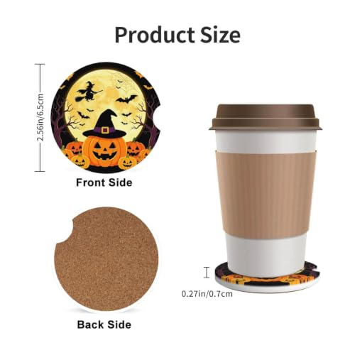 Halloween Pumpkin Car Coasters for Cup Holders - Yellow, 2.56 Inch Set
