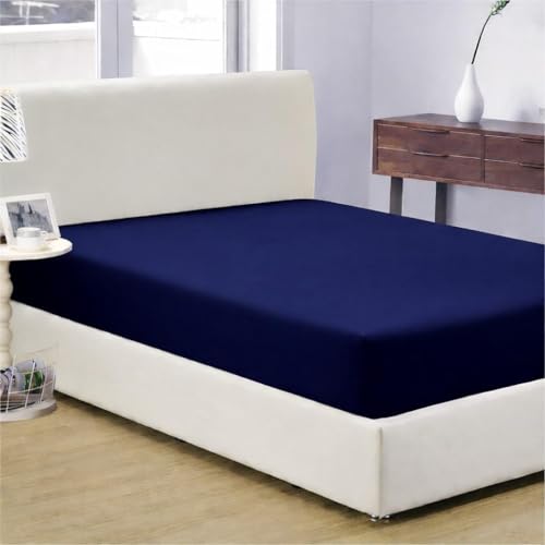 Queen Fitted Sheet 100% Egyptian Cotton Navy Blue 28-30 Inch Deep Pocket - Adarsheets