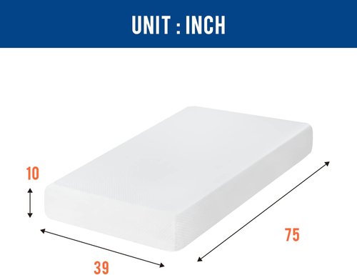 FDW 10-Inch Twin Gel Memory Foam Mattress - Medium Firm, Pressure Relief & Cooling | CertiPUR-US Certified, White