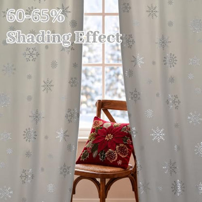 Christmas Curtains 84 Inch Silver Snowflake Foil Print White Velvet - White/Silver Snowflake