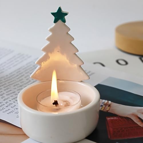 Christmas Tree Candle Holder Ceramic Holiday Decor with Tealight