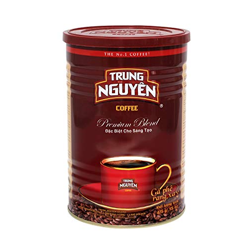 TRUNG NGUYEN LEGEND PREMIUM BLEND Premium Roasted Ground Coffee - Intense Flavor and Chocolate Fragrant by Robusta & Arabica Coffee Beans Blend - Full City Roast with Low Acidity (425g/Can)