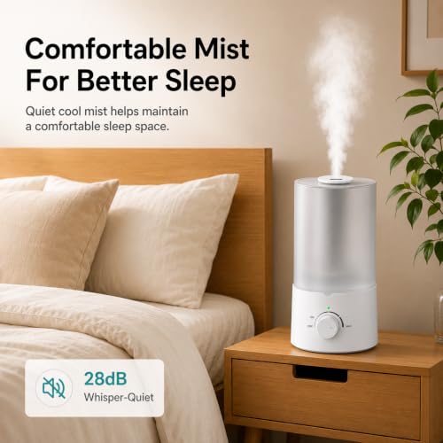 White 4L Ultrasonic Bedroom Humidifier with Essential Oil Tray & Quiet Operation