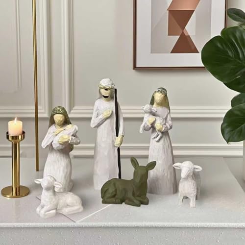Christmas Nativity Scene Set - Holy Family Ornament Statue - 6 Piece