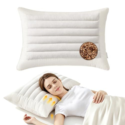 Organic Buckwheat Pillow 20x26 Inches Dual Firmness Support White