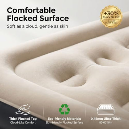 18 Inch Twin Air Mattress with Built-In Pump, Rapid Inflatable, Foldable Bed for Home Camping Guests