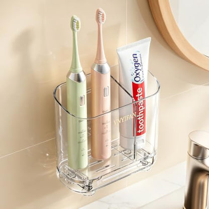 Clear Wall Mounted Electric Toothbrush Holder with 2 Slots & Removable Divider