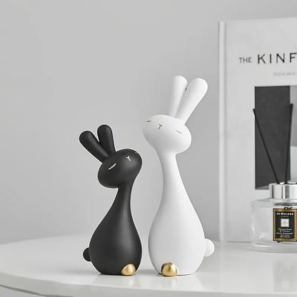 Skiennix Anime Style Resin Rabbit Statue Set - Black & White Bunny Figurines for Home Decor | Perfect Gift for Holidays