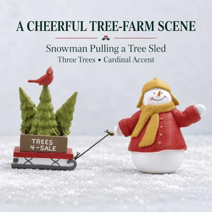 Snowman Christmas Figurine Pulling Tree Sled - 6.1 Inch Holiday Decor
