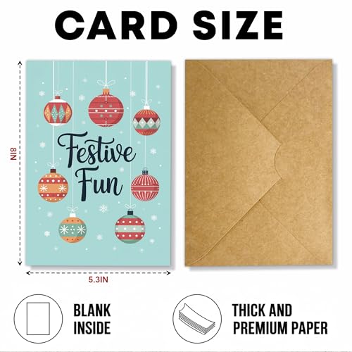 Festive Christmas Card with Colorful Ornaments and Snowflakes - Holiday Greeting Card for Family & Friends