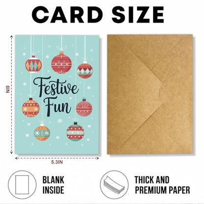 Festive Christmas Card with Colorful Ornaments and Snowflakes - Holiday Greeting Card for Family & Friends