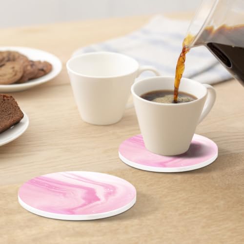 Pink Absorbent Ceramic Coasters Set of 4 with Gold Holder for Drinks