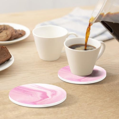 Pink Absorbent Ceramic Coasters Set of 4 with Gold Holder for Drinks