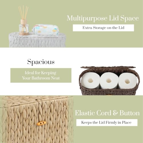 Brown Toilet Paper Storage Basket with Lid & Clear Window - Slim Bathroom Organizer for 6 Mega Rolls