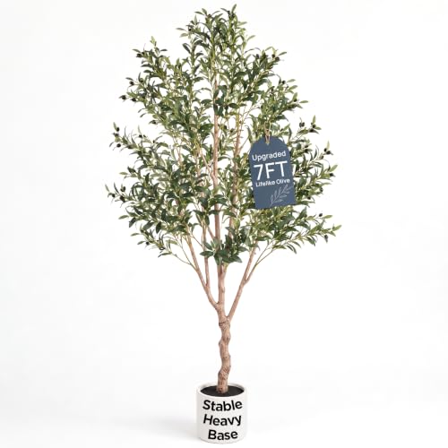 Artificial Olive Tree 7FT Indoor Faux Tree with Green Leaves - Olive Green / 10in