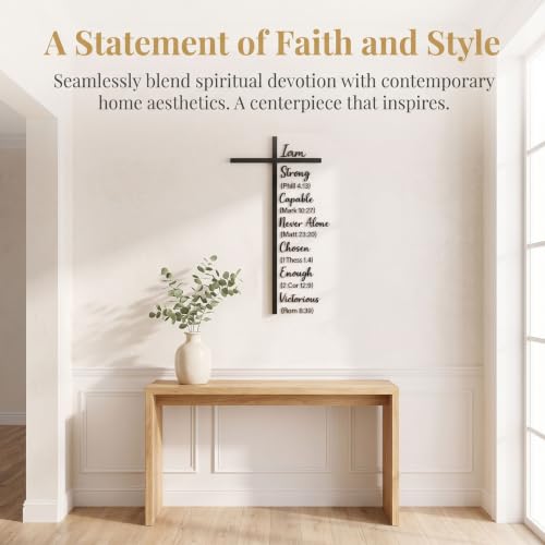Metal Cross Wall Decor with Scripture - 23.6 Inches Black Religious Art
