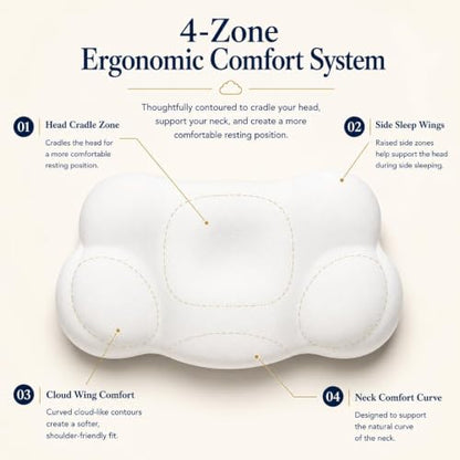 White Ergonomic Memory Foam Cervical Neck Support Pillow - Adjustable Dual-Height Cloud Pillow