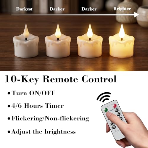 Rechargeable White Wax Tea Lights Candles with Remote Control - 12 Pack - D-White-12
