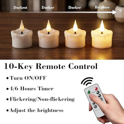Rechargeable White Wax Tea Lights Candles with Remote Control - 12 Pack - D-White-12