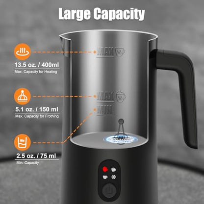 Electric Milk Frother 13.5oz Large Capacity Foam Maker Black - Multifunctional